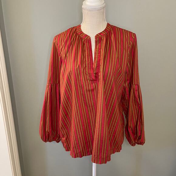 LOFT Lou & Grey Striped Poplin Boho Top, M - Picture 2 of 6